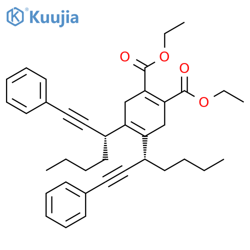 1,4-Cyclohexadiene-1,2-dicarboxylic acid, 4,5-bis[(1R)-1-(2-phenylethynyl)pentyl]-, 1,2-diethyl ester, rel- structure