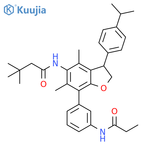 Butanamide, N-[2,3-dihydro-4,6-dimethyl-3-[4-(1-methylethyl)phenyl]-7-[3-[(1-oxopropyl)amino]phenyl]-5-benzofuranyl]-3,3-dimethyl- structure