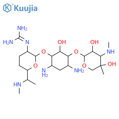 D-Streptamine,O-2-[(aminoiminomethyl)amino]-2,3,4,6,7-pentadeoxy-6-(methylamino)-a-D-ribo-heptopyranosyl-(1&reg;4)-O-[3-deoxy-4-C-methyl-3-(methylamino)-b-L-arabinopyranosyl-(1&reg;6)]-2-deoxy- (9CI) structure