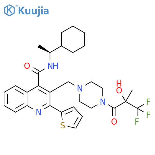 4-Quinolinecarboxamide,N-[(1S)-1-cyclohexylethyl]-2-(2-thienyl)-3-[[4-(3,3,3-trifluoro-2-hydroxy-2-methyl-1-oxopropyl)-1-piperazinyl]methyl]- structure