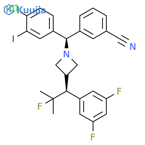Benzonitrile, 3-[(R)-(4-chloro-3-iodophenyl)[3-[(1S)-1-(3,5-difluorophenyl)-2-fluoro-2-methylpropyl]-1-azetidinyl]methyl]- structure