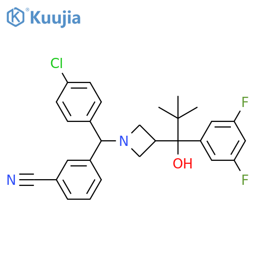 Benzonitrile, 3-[(4-chlorophenyl)[3-[1-(3,5-difluorophenyl)-1-hydroxy-2,2-dimethylpropyl]-1-azetidinyl]methyl]- structure