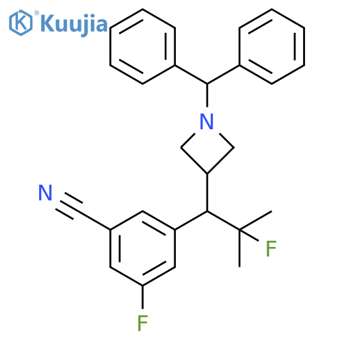 Benzonitrile, 3-[1-[1-(diphenylmethyl)-3-azetidinyl]-2-fluoro-2-methylpropyl]-5-fluoro- structure