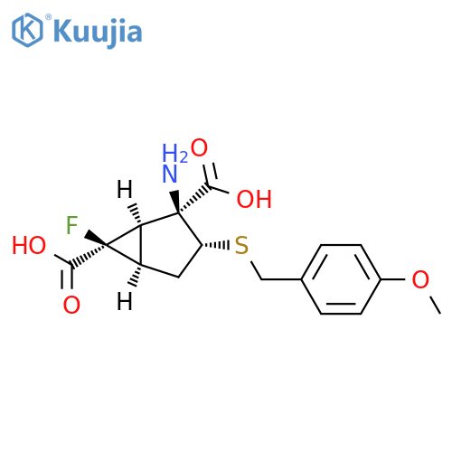 Bicyclo[3.1.0]hexane-2,6-dicarboxylic acid,2-amino-6-fluoro-3-[[(4-methoxyphenyl)methyl]thio]-,(1R,2S,3R,5R,6R)- structure