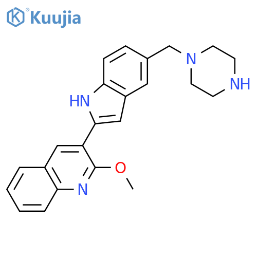 Quinoline, 2-methoxy-3-[5-(1-piperazinylmethyl)-1H-indol-2-yl]- structure