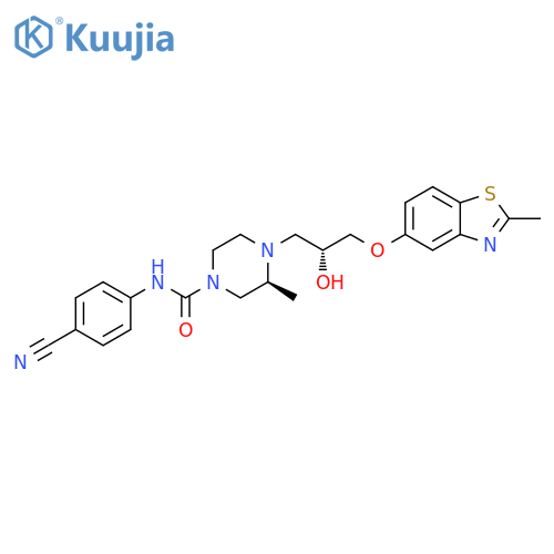 1-Piperazinecarboxamide, N-(4-cyanophenyl)-4-[(2R)-2-hydroxy-3-[(2-methyl-5-benzothiazolyl)oxy]propyl]-3-methyl-, (3S)- structure