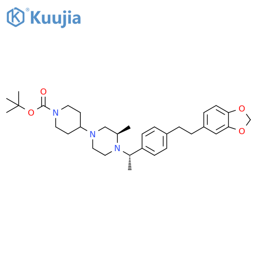 1-Piperidinecarboxylic acid, 4-[(3R)-4-[(1S)-1-[4-[2-(1,3-benzodioxol-5-yl)ethyl]phenyl]ethyl]-3-methyl-1-piperazinyl]-, 1,1-dimethylethyl ester structure
