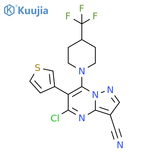 Pyrazolo[1,5-a]pyrimidine-3-carbonitrile, 5-chloro-6-(3-thienyl)-7-[4-(trifluoromethyl)-1-piperidinyl]- structure