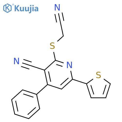 3-Pyridinecarbonitrile, 2-[(cyanomethyl)thio]-4-phenyl-6-(2-thienyl)- structure