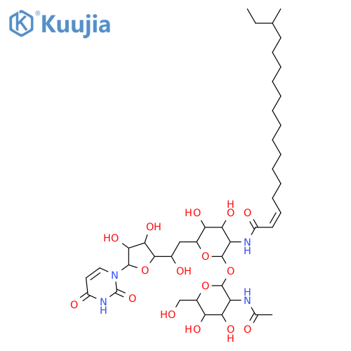 2,4(1H,3H)-Pyrimidinedione, 1-[(11S)-11-O-[2-(acetylamino)-2-deoxy-α-D-glucopyranosyl]-6,10-dideoxy-10-[[(2E)-16-methyl-1-oxo-2-octadecenyl]amino]-L-galacto-β-D-allo-undecodialdo-1,4-furanose-11,7-pyranos-1-yl]- (9CI) structure
