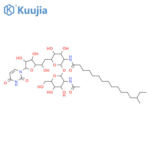 2,4(1H,3H)-Pyrimidinedione, 1-[(11S)-11-O-[2-(acetylamino)-2-deoxy-α-D-glucopyranosyl]-6,10-dideoxy-10-[(14-methyl-1-oxohexadecyl)amino]-L-galacto-β-D-allo-undecodialdo-1,4-furanose-11,7-pyranos-1-yl]- (9CI) structure