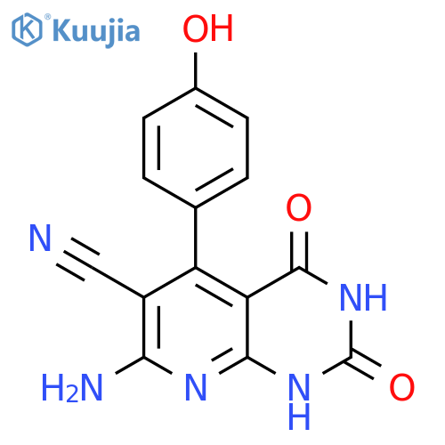 Pyrido[2,3-d]pyrimidine-6-carbonitrile, 7-amino-1,2,3,4-tetrahydro-5-(4-hydroxyphenyl)-2,4-dioxo- structure