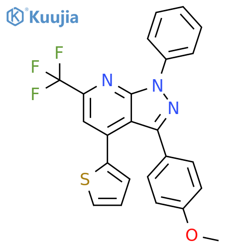 1H-Pyrazolo[3,4-b]pyridine, 3-(4-methoxyphenyl)-1-phenyl-4-(2-thienyl)-6-(trifluoromethyl)- structure