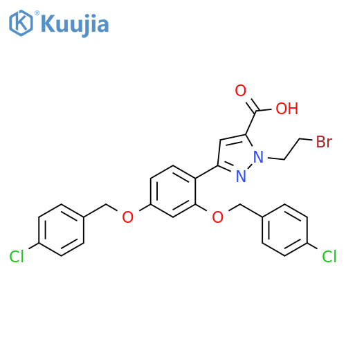 1H-Pyrazole-5-carboxylic acid,3-[2,4-bis[(4-chlorophenyl)methoxy]phenyl]-1-(2-bromoethyl)- structure