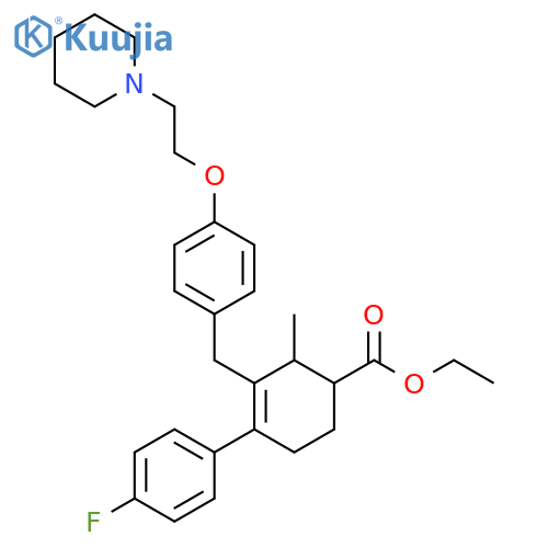 3-Cyclohexene-1-carboxylic acid, 4-(4-fluorophenyl)-2-methyl-3-[[4-[2-(1-piperidinyl)ethoxy]phenyl]methyl]-, ethyl ester structure