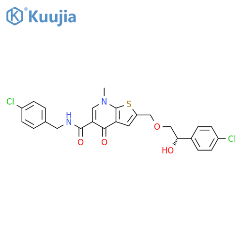 Thieno[2,3-b]pyridine-5-carboxamide, 2-[[(2S)-2-(4-chlorophenyl)-2-hydroxyethoxy]methyl]-N-[(4-chlorophenyl)methyl]-4,7-dihydro-7-methyl-4-oxo- structure
