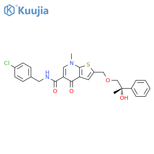 Thieno[2,3-b]pyridine-5-carboxamide, N-[(4-chlorophenyl)methyl]-4,7-dihydro-2-[[(2S)-2-hydroxy-2-phenylpropoxy]methyl]-7-methyl-4-oxo- structure