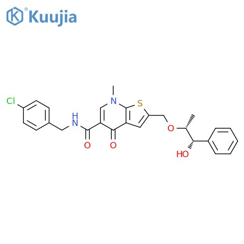 Thieno[2,3-b]pyridine-5-carboxamide, N-[(4-chlorophenyl)methyl]-4,7-dihydro-2-[[(1R,2S)-2-hydroxy-1-methyl-2-phenylethoxy]methyl]-7-methyl-4-oxo- structure