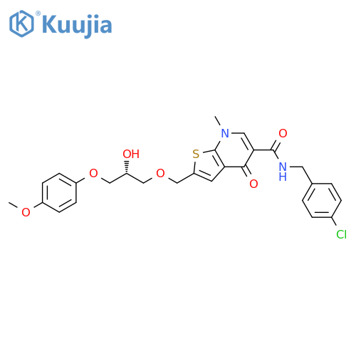 Thieno[2,3-b]pyridine-5-carboxamide,N-[(4-chlorophenyl)methyl]-4,7-dihydro-2-[[(2R)-2-hydroxy-3-(4-methoxyphenoxy)propoxy]methyl]-7-methyl-4-oxo- structure