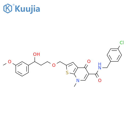 Thieno[2,3-b]pyridine-5-carboxamide,N-[(4-chlorophenyl)methyl]-4,7-dihydro-2-[[3-hydroxy-3-(3-methoxyphenyl)propoxy]methyl]-7-methyl-4-oxo- structure