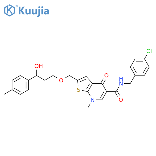 Thieno[2,3-b]pyridine-5-carboxamide, N-[(4-chlorophenyl)methyl]-4,7-dihydro-2-[[3-hydroxy-3-(4-methylphenyl)propoxy]methyl]-7-methyl-4-oxo- structure