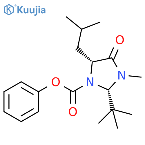 1-Imidazolidinecarboxylic acid,2-(1,1-dimethylethyl)-3-methyl-5-(2-methylpropyl)-4-oxo-, phenyl ester,(2S,5R)- structure