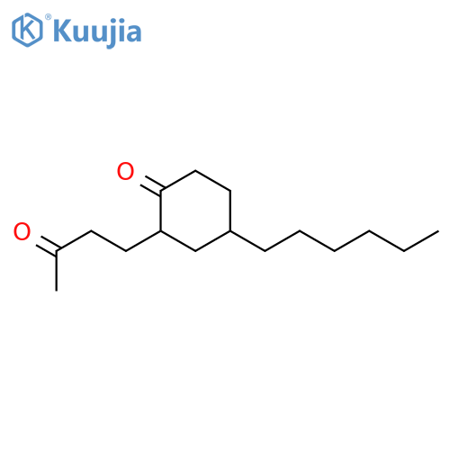 Cyclohexanone, 4-hexyl-2-(3-oxobutyl)- structure