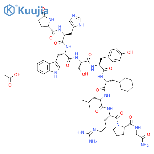 Acetic acid;(2S)-N-[(2S)-1-[[(2S)-1-[[(2S)-1-[[(2S)-1-[[(2R)-1-[[(2S)-1-[[(2S)-1-[(2S)-2-[(2-amino-2-oxoethyl)carbamoyl]pyrrolidin-1-yl]-5-(diaminomethylideneamino)-1-oxopentan-2-yl]amino]-4-methyl-1-oxopentan-2-yl]amino]-3-cyclohexyl-1-oxopropan-2-yl]amino]-3-(4-hydroxyphenyl)-1-oxopropan-2-yl]amino]-3-hydroxy-1-oxopropan-2-yl]amino]-3-(1H-indol-3-yl)-1-oxopropan-2-yl]amino]-3-(1H-imidazol-5-yl)-1-oxopropan-2-yl]-5-oxopyrrolidine-2-carboxamide structure