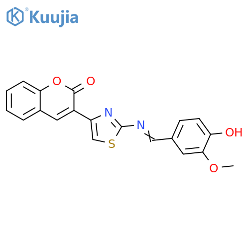 2H-1-Benzopyran-2-one, 3-[2-[[(4-hydroxy-3-methoxyphenyl)methylene]amino]-4-thiazolyl]- structure