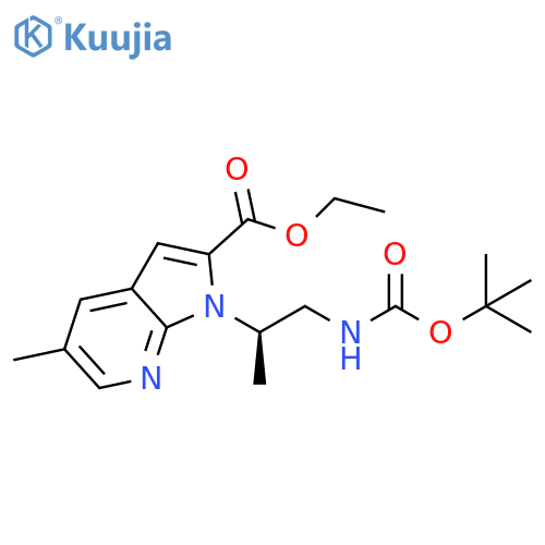 1H-Pyrrolo[2,3-b]pyridine-2-carboxylic acid, 1-[(1R)-2-[[(1,1-dimethylethoxy)carbonyl]amino]-1-methylethyl]-5-methyl-, ethyl ester structure