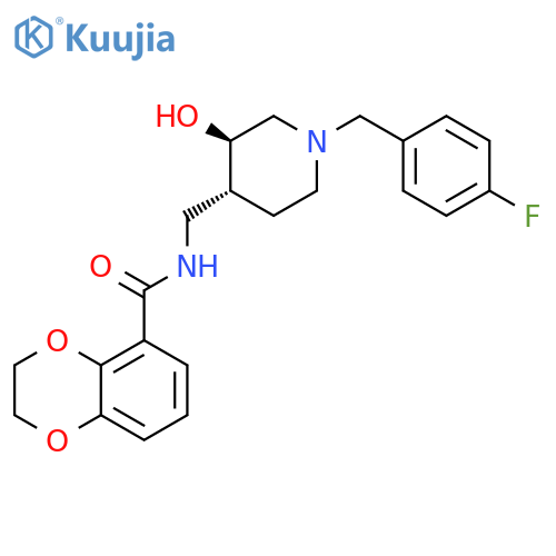1,4-Benzodioxin-5-carboxamide, N-[[(3R,4R)-1-[(4-fluorophenyl)methyl]-3-hydroxy-4-piperidinyl]methyl]-2,3-dihydro-, rel- structure