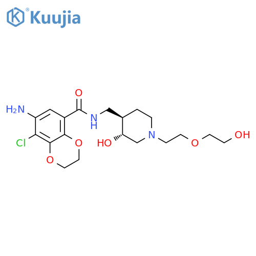 1,4-Benzodioxin-5-carboxamide, 7-amino-8-chloro-2,3-dihydro-N-[[(3R,4R)-3-hydroxy-1-[2-(2-hydroxyethoxy)ethyl]-4-piperidinyl]methyl]-, rel- structure