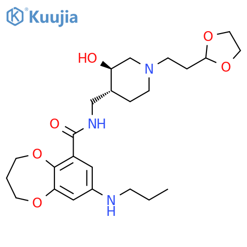 2H-1,5-Benzodioxepin-6-carboxamide, N-[[(3R,4R)-1-[2-(1,3-dioxolan-2-yl)ethyl]-3-hydroxy-4-piperidinyl]methyl]-3,4-dihydro-8-(propylamino)-, rel- structure