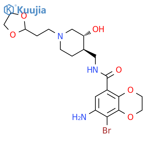 1,4-Benzodioxin-5-carboxamide, 7-amino-8-bromo-N-[[(3R,4R)-1-[2-(1,3-dioxolan-2-yl)ethyl]-3-hydroxy-4-piperidinyl]methyl]-2,3-dihydro-, rel- structure