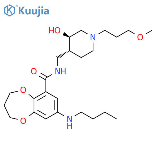 2H-1,5-Benzodioxepin-6-carboxamide, 8-(butylamino)-3,4-dihydro-N-[[(3R,4R)-3-hydroxy-1-(3-methoxypropyl)-4-piperidinyl]methyl]-, rel- structure