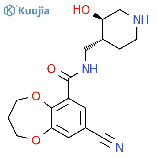 2H-1,5-Benzodioxepin-6-carboxamide, 8-cyano-3,4-dihydro-N-[[(3R,4R)-3-hydroxy-4-piperidinyl]methyl]-, rel- structure