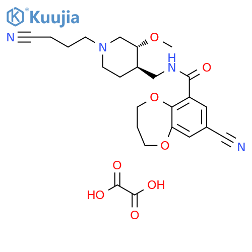 2H-1,5-Benzodioxepin-6-carboxamide, 8-cyano-N-[[(3R,4R)-1-(3-cyanopropyl)-3-methoxy-4-piperidinyl]methyl]-3,4-dihydro-, ethanedioate (1:1), rel- structure