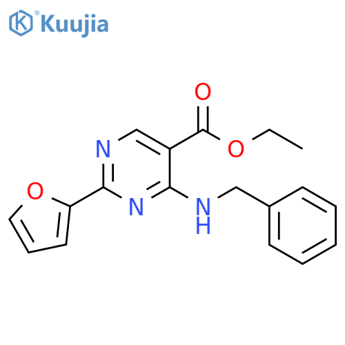 5-Pyrimidinecarboxylic acid, 2-(2-furanyl)-4-[(phenylmethyl)amino]-, ethyl ester structure