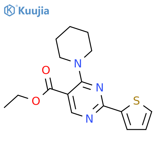 5-Pyrimidinecarboxylic acid, 4-(1-piperidinyl)-2-(2-thienyl)-, ethyl ester structure