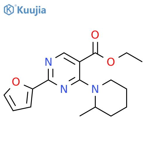 5-Pyrimidinecarboxylic acid, 2-(2-furanyl)-4-(2-methyl-1-piperidinyl)-,ethyl ester structure