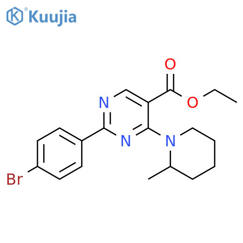 5-Pyrimidinecarboxylic acid,2-(4-bromophenyl)-4-(2-methyl-1-piperidinyl)-, ethyl ester structure