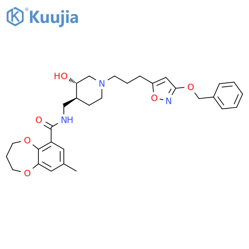 2H-1,5-Benzodioxepin-6-carboxamide, 3,4-dihydro-N-[[(3S,4S)-3-hydroxy-1-[3-[3-(phenylmethoxy)-5-isoxazolyl]propyl]-4-piperidinyl]methyl]-8-methyl- structure
