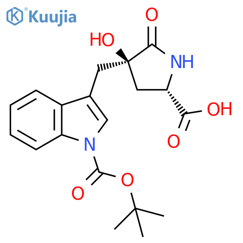 1H-Indole-1-carboxylic acid, 3-[[(3R,5S)-5-carboxy-3-hydroxy-2-oxo-3-pyrrolidinyl]methyl]-, 1-(1,1-dimethylethyl) ester structure