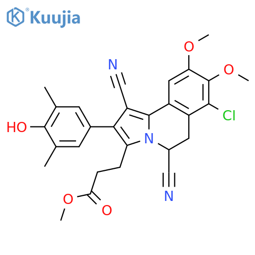 Pyrrolo[2,1-a]isoquinoline-3-propanoic acid, 7-chloro-1,5-dicyano-5,6-dihydro-2-(4-hydroxy-3,5-dimethylphenyl)-8,9-dimethoxy-, methyl ester structure