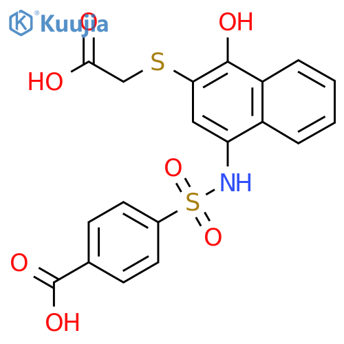 4-[[3-(Carboxymethylsulfanyl)-4-hydroxynaphthalen-1-yl]sulfamoyl]benzoic acid structure