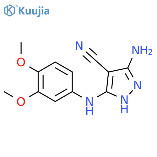 1H-Pyrazole-4-carbonitrile, 3-amino-5-[(3,4-dimethoxyphenyl)amino]- structure