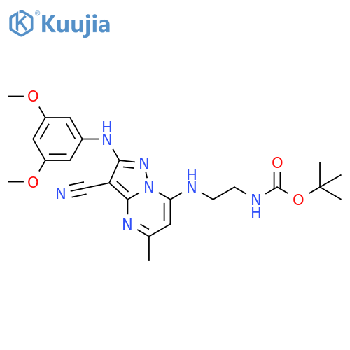 Carbamic acid,[2-[[3-cyano-2-[(3,5-dimethoxyphenyl)amino]-5-methylpyrazolo[1,5-a]pyrimidin-7-yl]amino]ethyl]-, 1,1-dimethylethyl ester structure
