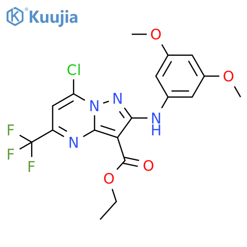 Pyrazolo[1,5-a]pyrimidine-3-carboxylic acid,7-chloro-2-[(3,5-dimethoxyphenyl)amino]-5-(trifluoromethyl)-, ethyl ester structure