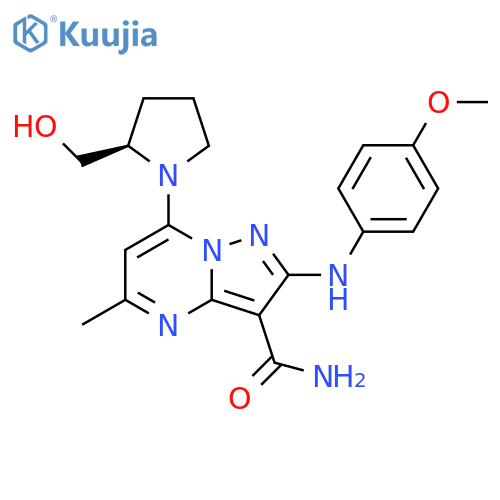 Pyrazolo[1,5-a]pyrimidine-3-carboxamide, 7-[(2R)-2-(hydroxymethyl)-1-pyrrolidinyl]-2-[(4-methoxyphenyl)amino]-5-methyl- structure