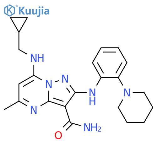 Pyrazolo[1,5-a]pyrimidine-3-carboxamide, 7-[(cyclopropylmethyl)amino]-5-methyl-2-[[2-(1-piperidinyl)phenyl]amino]- structure
